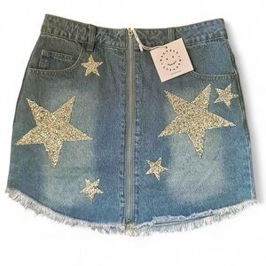 Blue Silver Embellished Mini Pencil Skirt